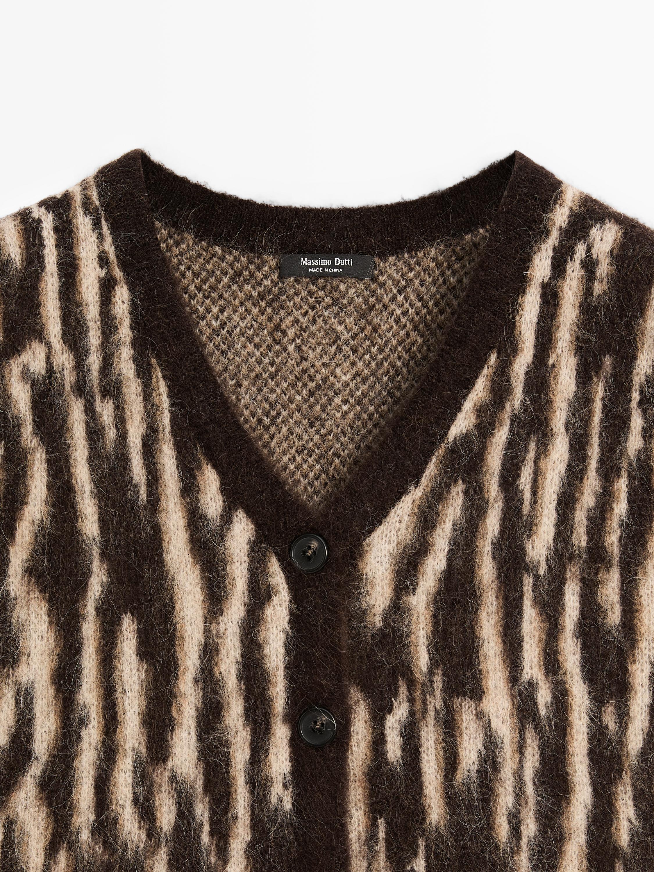 Animal print wool blend knit waistcoat